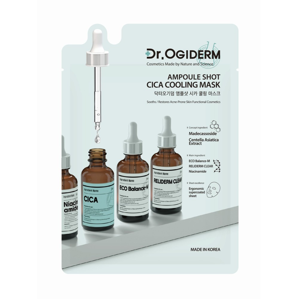 Маска для лица Dr Ogiderm Ampoule Shot Cica Cooling Mask Охлаждающая с Центеллой 30 мл, фото 1