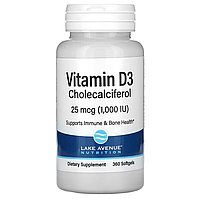 Витамин Д3, 25 мкг (1000 МЕ) , 360 капсул, Lake Avenue Nutrition