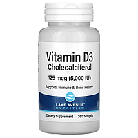 Витамин Д3, 125 мкг (5000 МЕ) , 360 капсул, Lake Avenue Nutrition