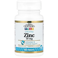 Хелатный цинк, 50 мг, 60 таблеток, 21st Century