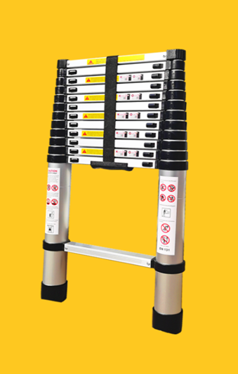 Одинарная телескопическая лестница, толщина профиля 1,5 мм, Кол-во ступеней-14; Полная длина-5,5 м