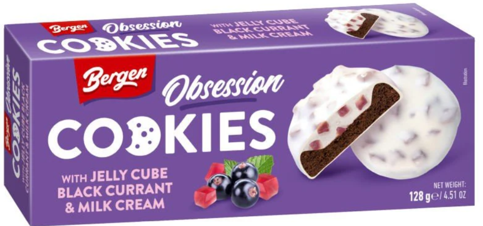 Печенье Bergen Cookies Black Currant and MIlk Cream 128 гр / Польша (18 шт в упак)