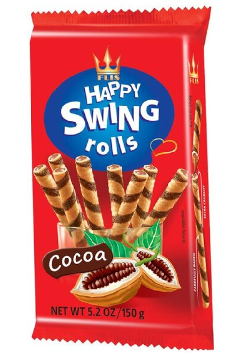 Вафельные трубочки Happy Swing Rolls COCOA 150 гр