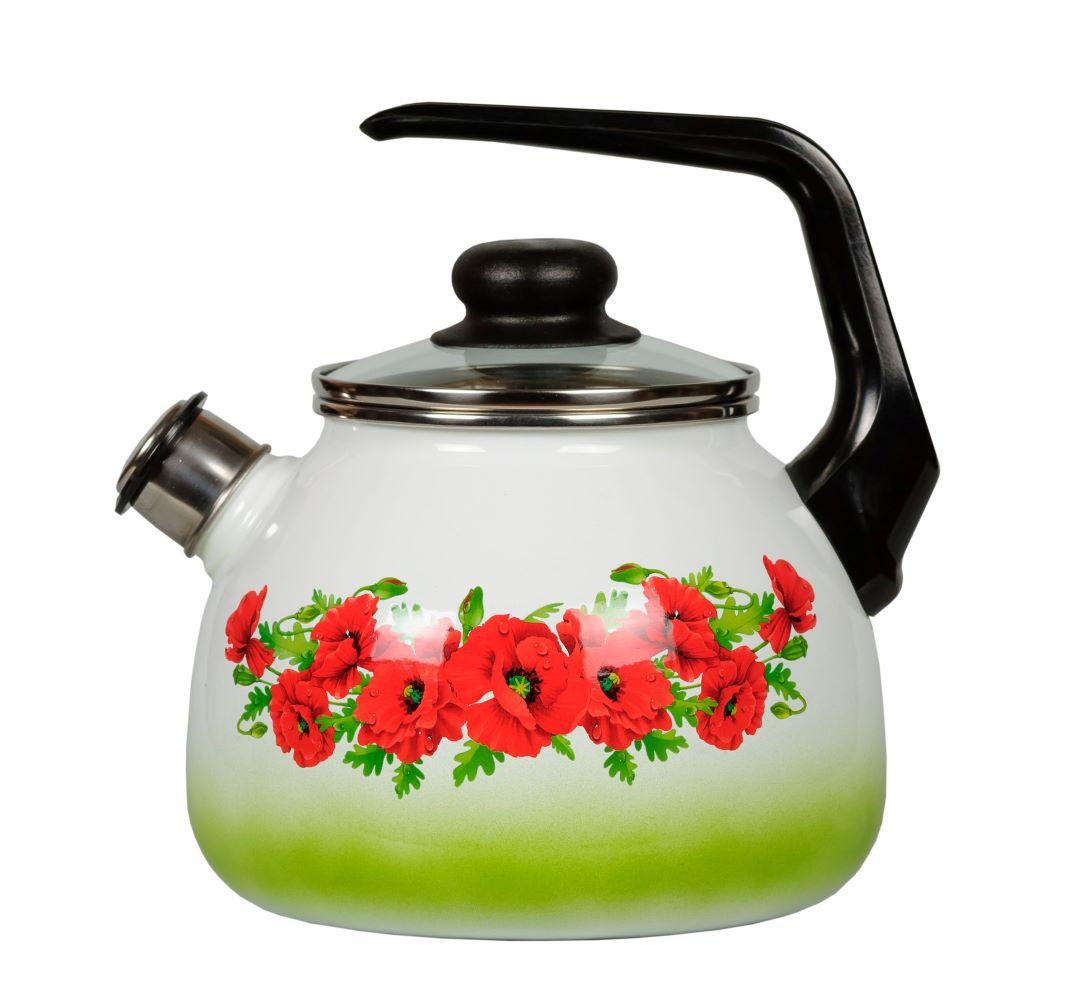 Чайник со свистком 3 л эмалированный 4с209я Восточный мак, фото 1