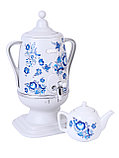 Электрочайник-самовар Добрыня 4.0 л DO-415 (белый/гжель) + фарфоровый заварочный чайник 1.0л, фото 6