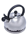 Чайник для плиты со свистком 2,8 л капсульное дно MALLONY MAL-CITY-01 с рисунком, меняет цвет при нагревании, фото 3