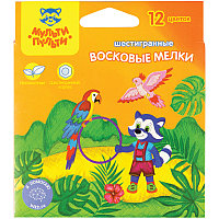 Мелки восковые Мульти-Пульти "Енот в Новой Гвинее", 12цв., шестигранные WC_18725