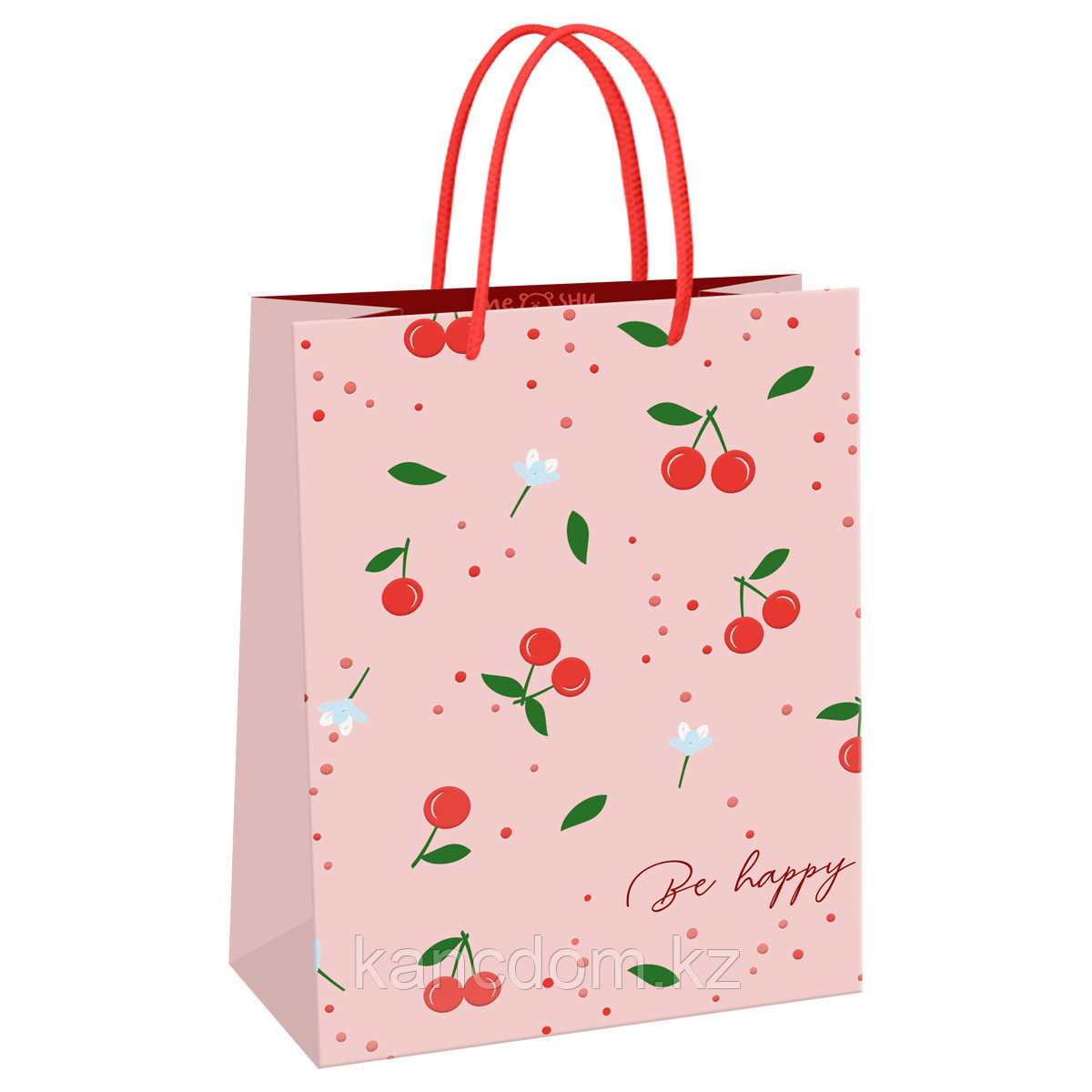 Пакет подарочный 11*14*6,5см MESHU "Cherry", блестки, матовая ламинация MS_61597