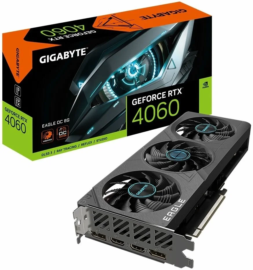 Видеокарта 8Gb PCI-E GDDR6X GIGABYTE GV-N4060EAGLE OC-8GD