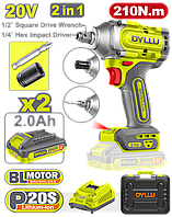 Аккумуляторный дрель-шуруповерт и гайковерт 2 в 1 ударная 20В 210Нм