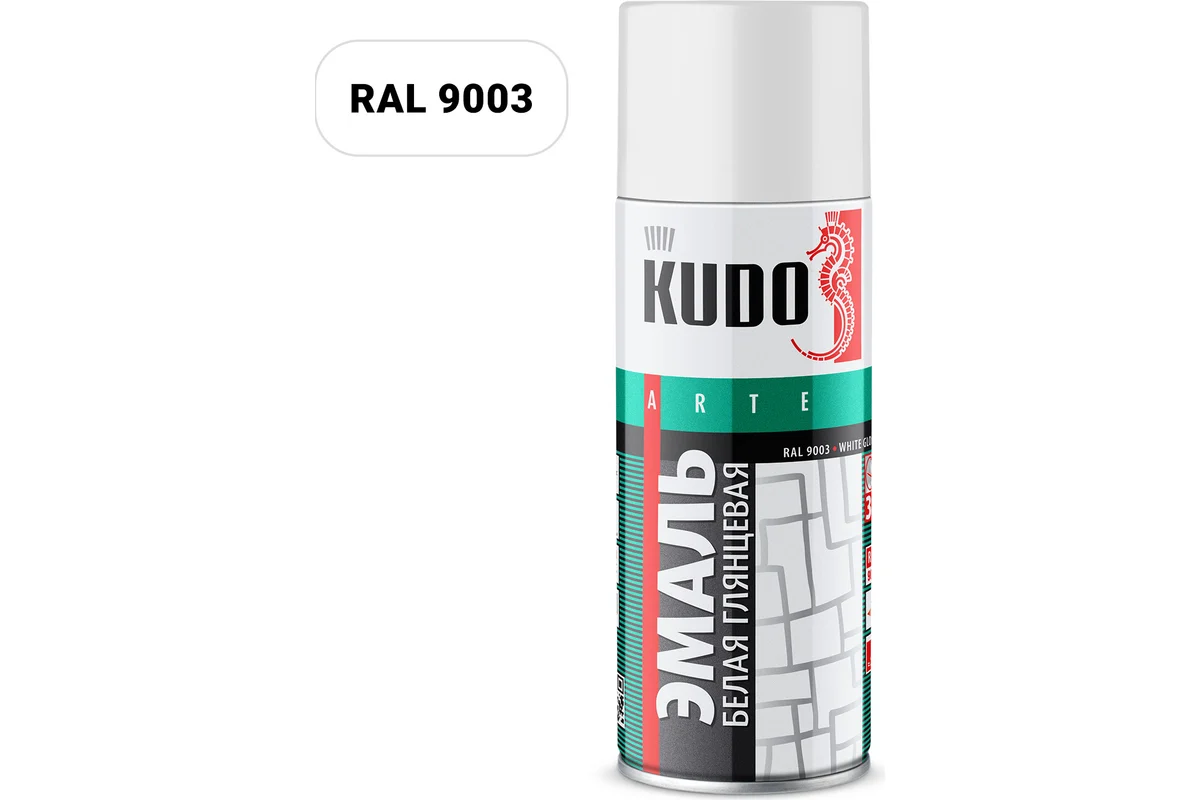 Эмаль универсальная Kudo, белая, глянцевая, 520 мл/270 г
