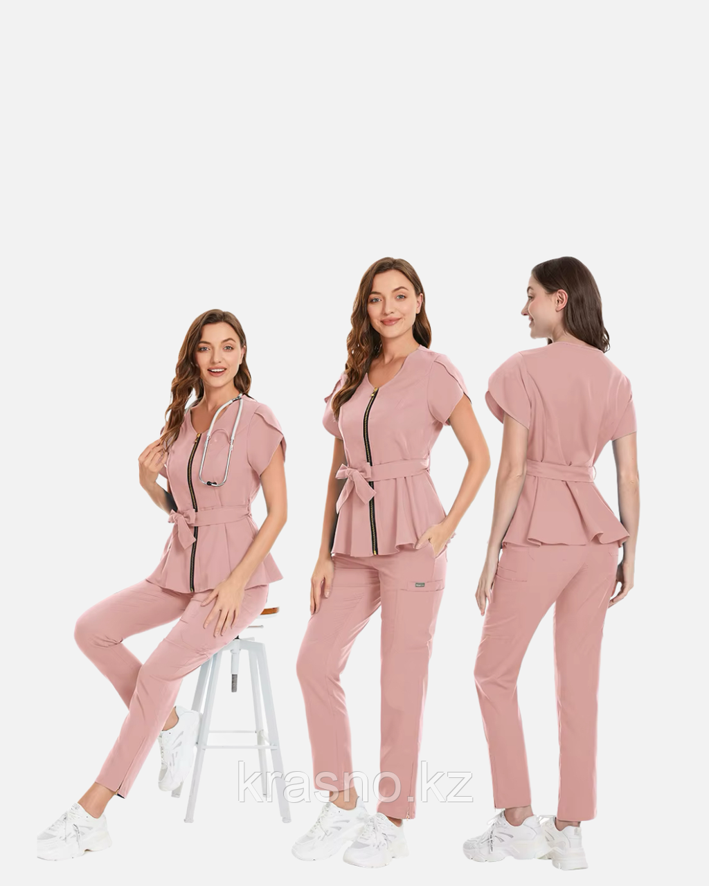Костюм бьютимастера блуза+штаны ЗАМОК+БАНТ розовый