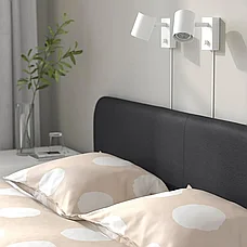 Каркас кровати с обивкой СЛАТТУМ 150х200 Книса ярко-голубой ИКЕА, IKEA, фото 4