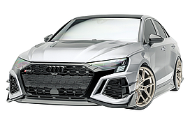 Карбоновый обвес для Audi RS3 2021-2024 Седан Ауди Капот Канарды Решетка Губа переднего бампера Юбки Диффузор Спойлер