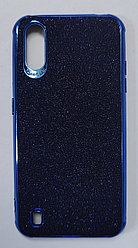 Чехол для Galaxy A01 синий с блёстками