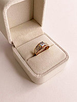 Кольцо SAF 880817, золото, размер 17, вес 2.69 г, золото, цирконий, аквамарин