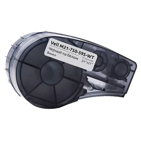 Картридж Vell для BRADY BMP21 M21-750-595-WT лента виниловая, 19.05mm/6.4m., черный на белом, фото 1