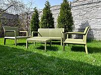 Набор садовой мебели диван два кресла и стол пластиковые, цвет олива