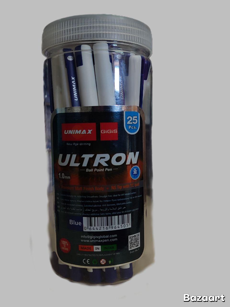 Синие ручки Unimax Ultron Gigis, 1,0 мм — идеальный выбор для ваших записей! В упаковке 25 штук.