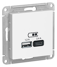 ATLASDESIGN USB РОЗЕТКА А+С, 5В/2,4 А, 2х5В/1,2 А, механизм, БЕЛЫЙ