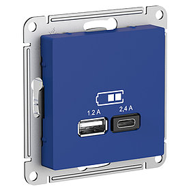 ATLASDESIGN USB РОЗЕТКА A+С, 5В/2,4А, 2х5В/1,2А, механизм, АКВАМАРИН