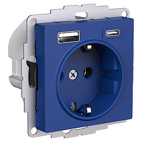 ATLASDESIGN РОЗЕТКА 16А c 2 USB A+C, 5В/2,4А/3,0А, 2х5В/1,5А, механизм, АКВАМАР