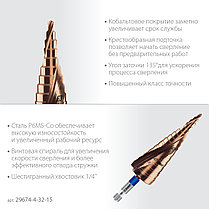Сверло ступенчатое, ЗУБР КОБАЛЬТ 4-32 мм, 15 ступеней, винтовая проточка, серия "Профессионал" (29674-4-32-15), фото 6