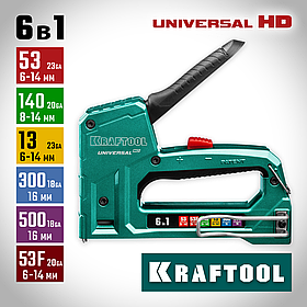 Степлер для скоб Universal HD, KRAFTOOL 6-в-1, тип 53, 53F, 140, 13, 300, 500 (3188)