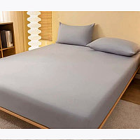 Двуспальная простыня на резинке 180х200 + 2 наволочки серые