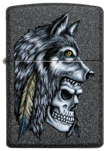 Zippo бензиновая зажигалка Wolf Skull Feather 29863, латунь