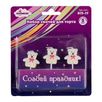 Набор свечей для торта, 3 шт, медведи, BOOMZEE BCD-29
