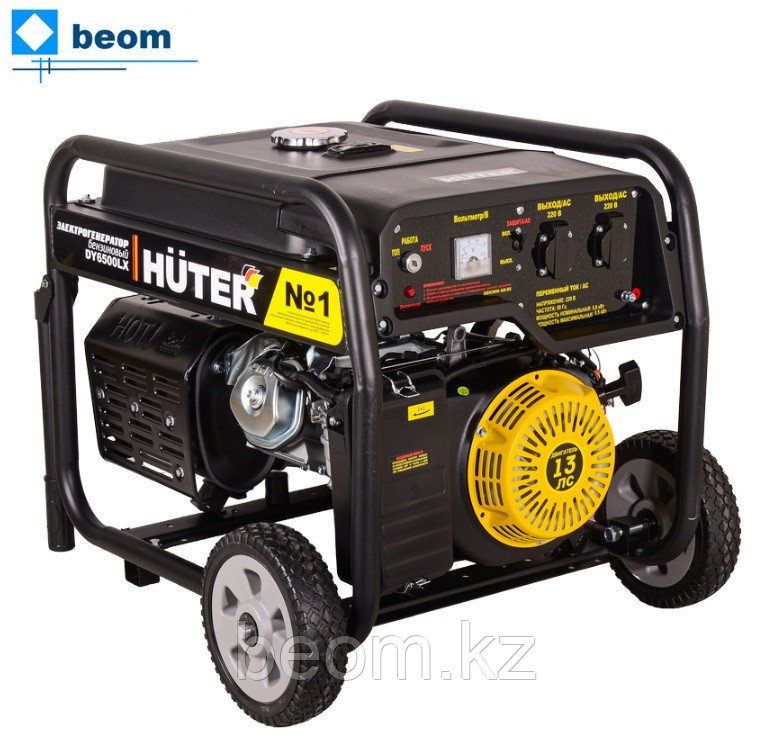 Бензиновый генератор HUTER DY6500LX (5000 Вт | 220 В | бак л 22 | Вес, кг 89 | ручной стартер, электростартер | с колесами), фото 1