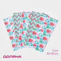 Салфетка для уборки Доляна «С Новым Годом», 5 шт, 220 г/м², 30×30 см, микрофибра, МИКС