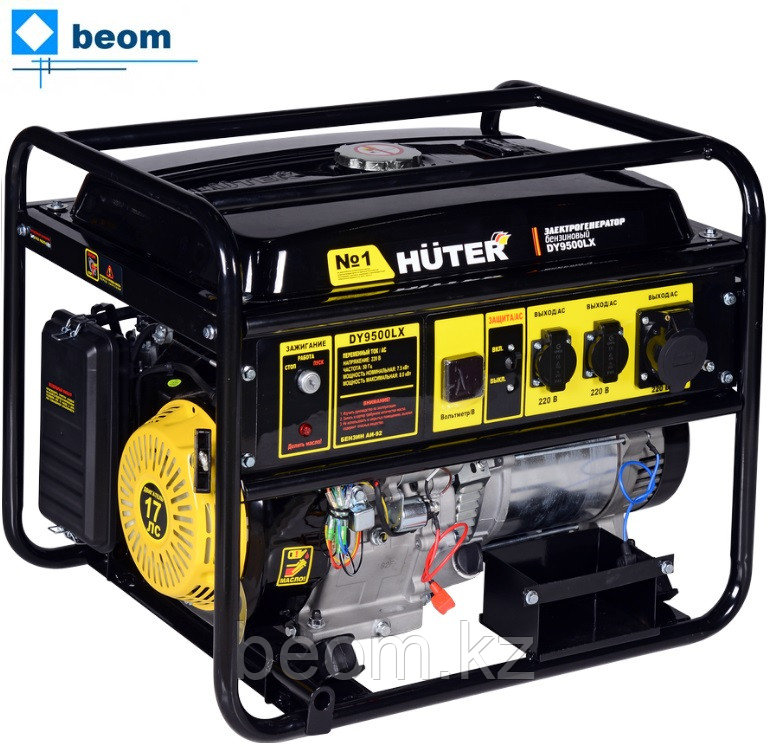 Бензиновый генератор HUTER DY9500LX (7500 Вт | 220 В | бак л 25 | Вес, кг 83.1 | ручной стартер/ электростартер)