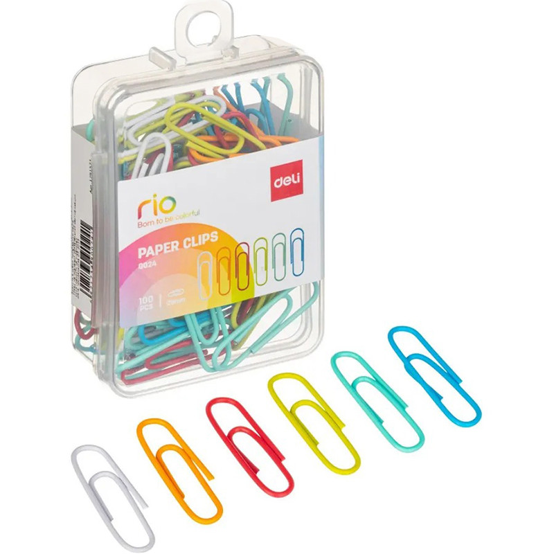 Скрепки DELI 29 мм, цветные, бокс, 100 шт/упак - фото 1 - id-p123815765