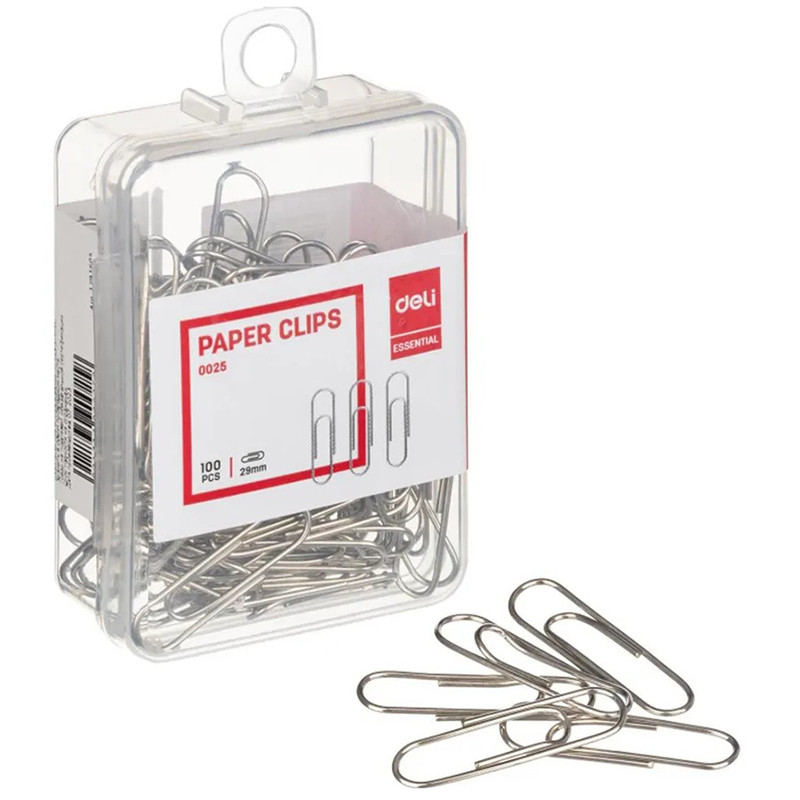 Скрепки DELI 29 мм, никелированные, бокс, 100 шт/упак - фото 1 - id-p123815766