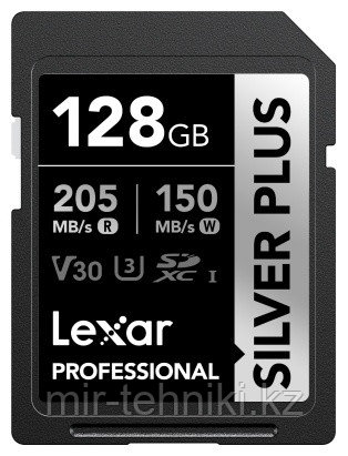 Карта памяти Lexar PROFESSIONAL SDXC 128GB 205MB/s SILVER PLUS, фото 1