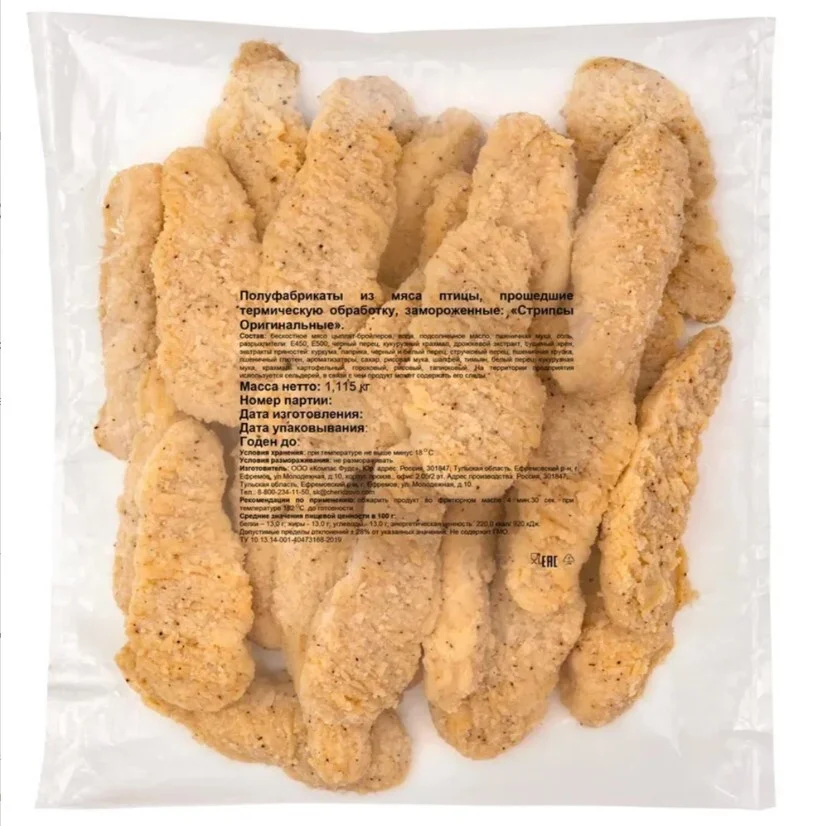 Стрипсы Оригинальные, куриные, рубленные, в панировке, 16.725 кг., замороженные - фото 1 - id-p123843831