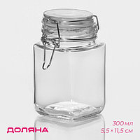 Банка для сыпучих Доляна «Квадрат», 300 мл, 5.5×11.5 см, с бугельным замком, стекло, прозрачная