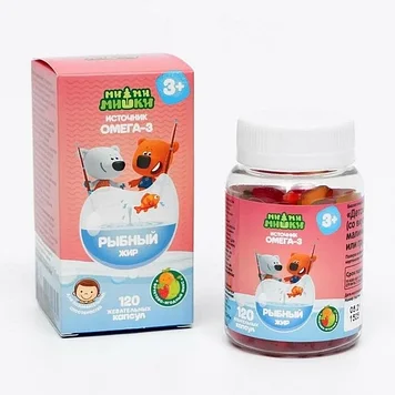 Ми-Ми-Мишки Рыбный жир детский фруктово-ягодный микс, 120 жевательных капсул по 400 мг