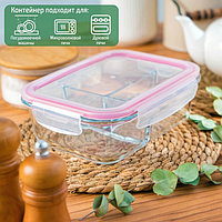 Контейнер для еды трёхсекционный из жаропрочного стекла Доляна «Клик», 270/270/350 мл, 21×16×7 см, с ...