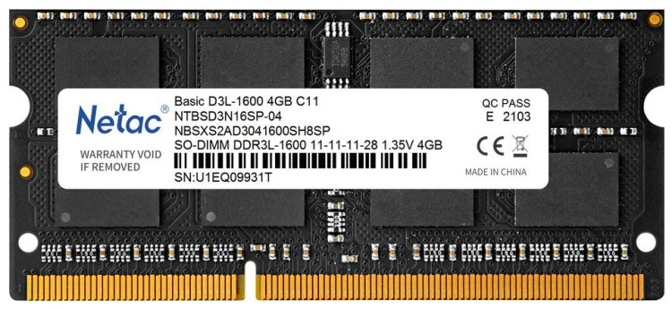SODIMM 4Gb 1600 (память для ноутбуков) 1.35V, Netac NBSD3N16SP-04
