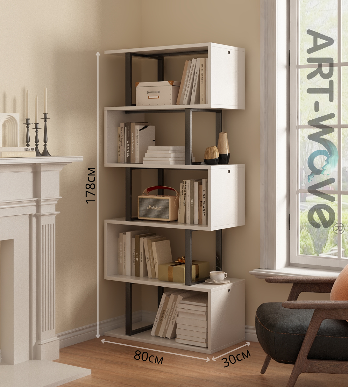 Стеллаж 80х30х178см, SH-2405-white