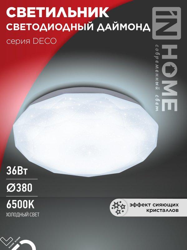 Светильник светодиодный серии DECO ДАЙМОНД 36Вт 230В 6500К 3240Лм 380х55мм IN HOME, фото 1