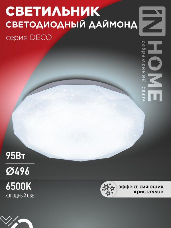 Светильник светодиодный серии DECO ДАЙМОНД 95Вт 230В 6500К 10000Лм 496х85мм IN HOME