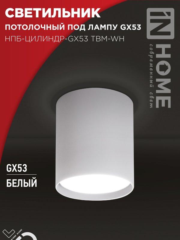 Светильник потолочный НПБ-ЦИЛИНДР-GX53 TBM-WH 80х90мм белый IN HOME, фото 1