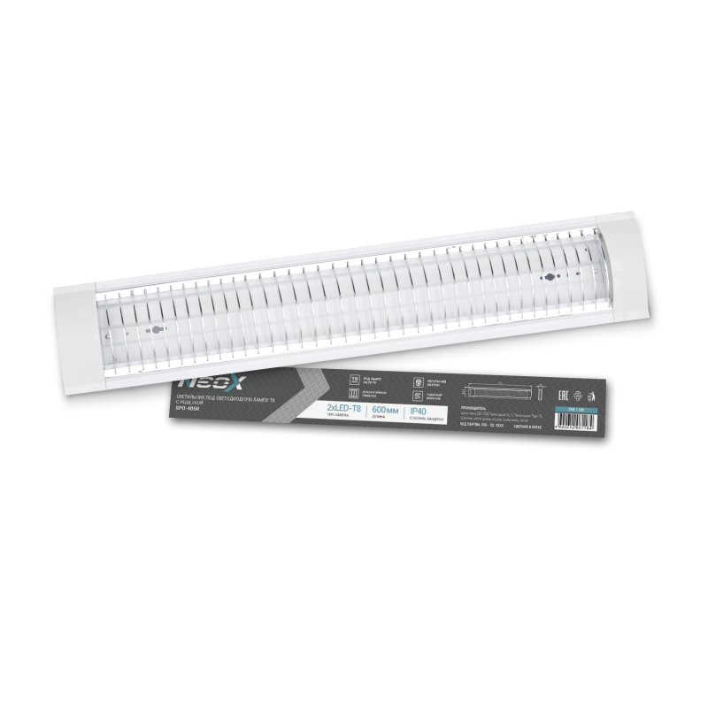Светильник под светодиодную лампу SPO-405R 2xLED-Т8-600 с решеткой G13 600мм IP40 NEOX, фото 1