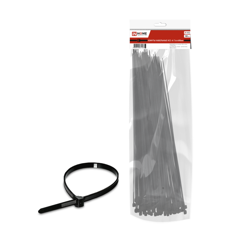 Хомут КСС-А 7,6х400 нейлоновый с УФ защитой черный (100шт./упак.) IN HOME, фото 1