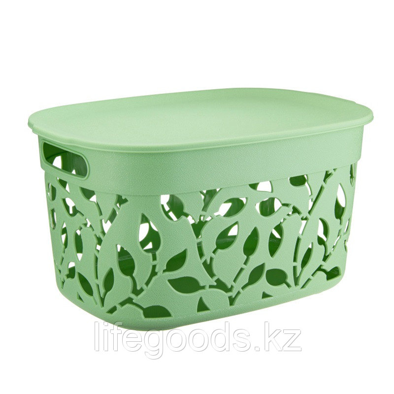 Коробка 12л "Флора" с крышкой (Мята) М2363