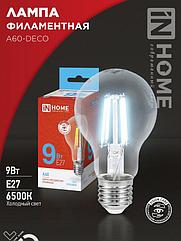 Лампа светодиодная LED-A60-deco 9Вт 230В Е27 6500К 1040Лм прозрачная IN HOME